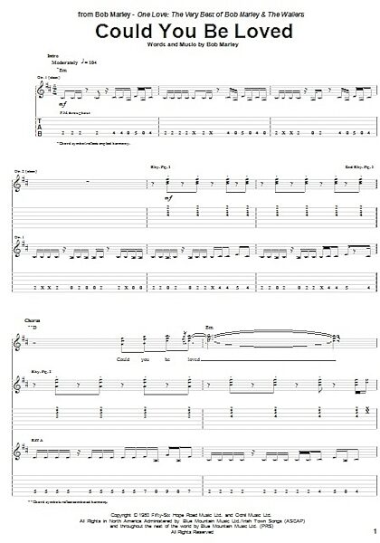 Could You Be Loved - Guitar TAB, New, Main