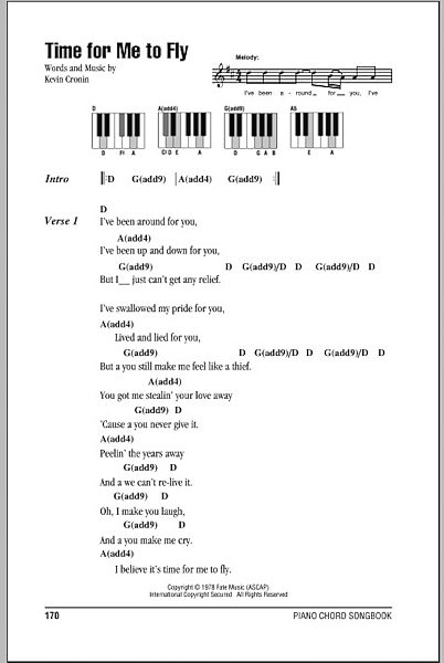 Time For Me To Fly - Piano Chords/Lyrics, New, Main