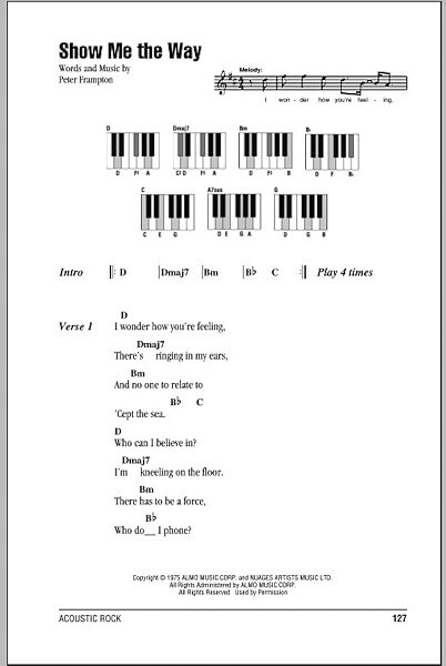Show Me The Way - Piano Chords/Lyrics, New, Main