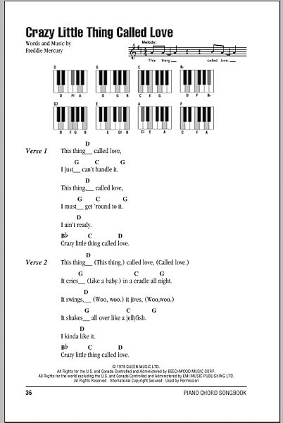 Crazy Little Thing Called Love - Piano Chords/Lyrics, New, Main