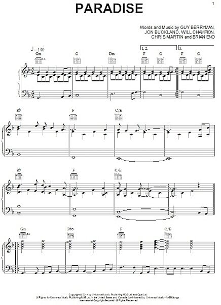 Paradise - Piano/Vocal/Guitar, New, Main