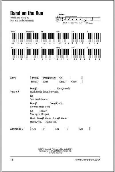 Band On The Run - Piano Chords/Lyrics, New, Main