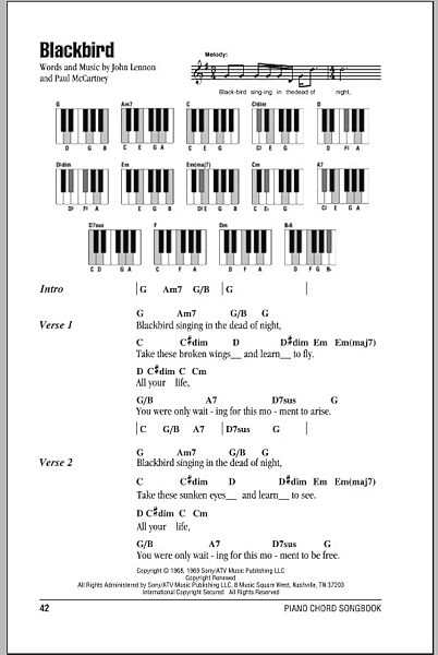 Blackbird - Piano Chords/Lyrics, New, Main