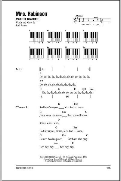 Mrs. Robinson - Piano Chords/Lyrics, New, Main