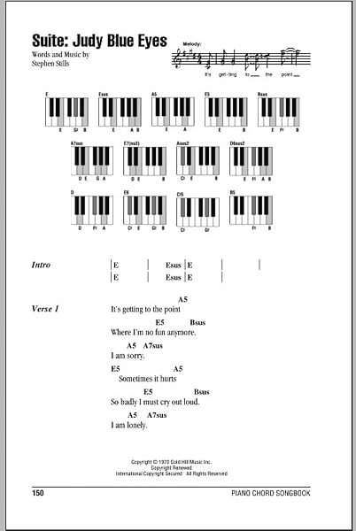 Suite: Judy Blue Eyes - Piano Chords/Lyrics, New, Main