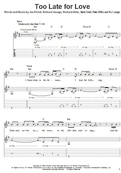 Too Late For Love - Guitar Tab Play-Along, New, Main
