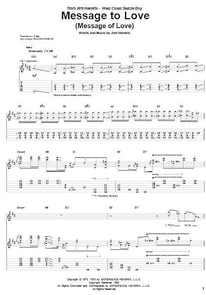 Message To Love (Message Of Love) - Guitar TAB, New, Main