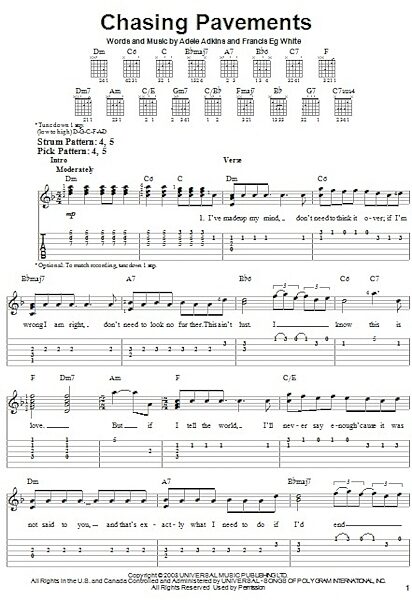 Chasing Pavements - Easy Guitar with TAB, New, Main