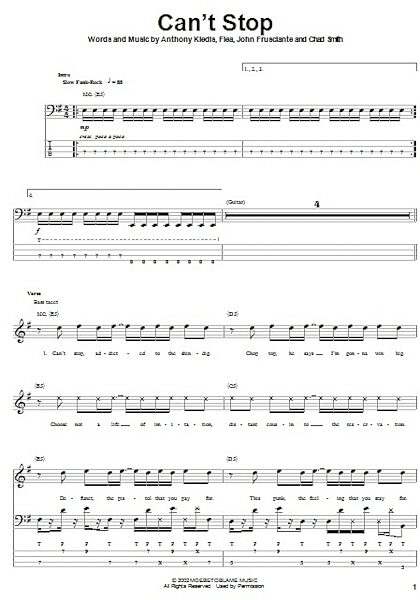 Can't Stop - Bass Tab, New, Main