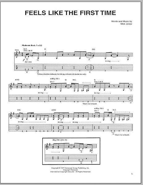 Feels Like The First Time - Guitar TAB, New, Main