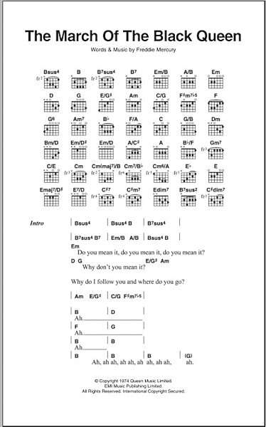 The March Of The Black Queen - Guitar Chords/Lyrics, New, Main