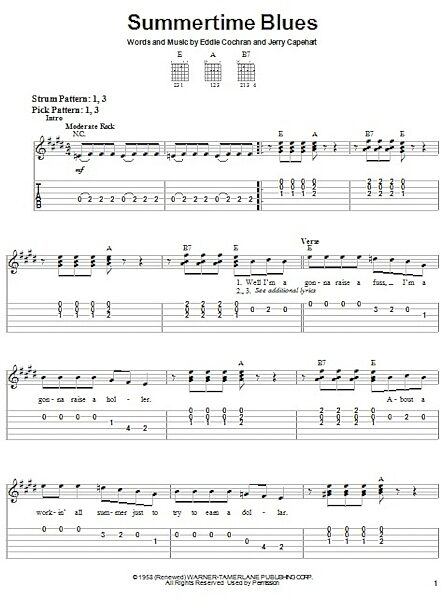 Summertime Blues - Easy Guitar with TAB, New, Main