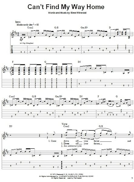 Can't Find My Way Home - Guitar Tab Play-Along, New, Main