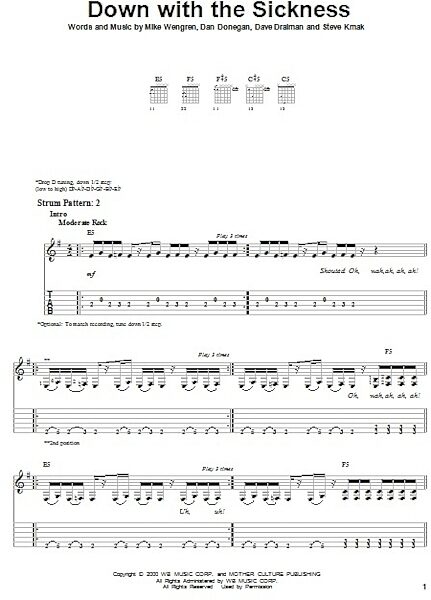 Down With The Sickness - Easy Guitar with TAB, New, Main