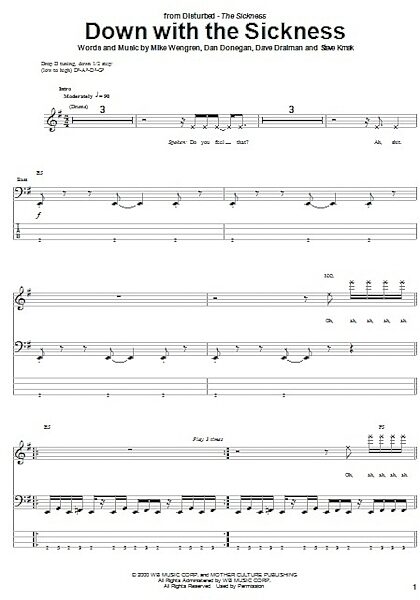 Down With The Sickness - Bass Tab, New, Main