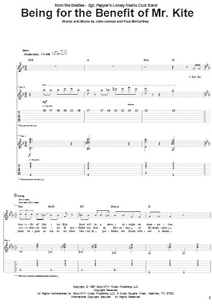 Being For The Benefit Of Mr. Kite - Guitar TAB, New, Main