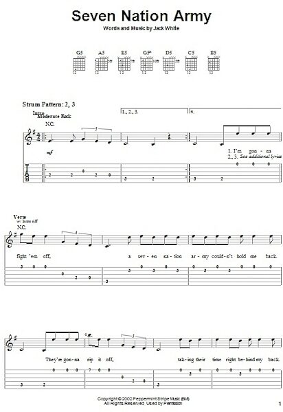 Seven Nation Army - Easy Guitar with TAB, New, Main