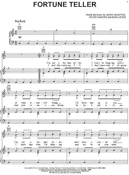 Fortune Teller - Piano/Vocal/Guitar, New, Main