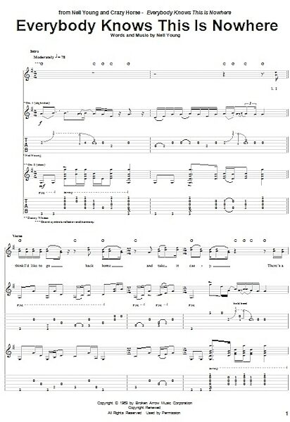 Everybody Knows This Is Nowhere - Guitar TAB, New, Main