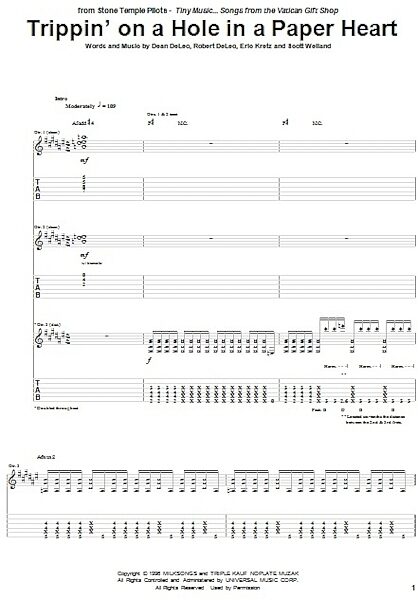 Trippin' On A Hole In A Paper Heart - Guitar TAB, New, Main