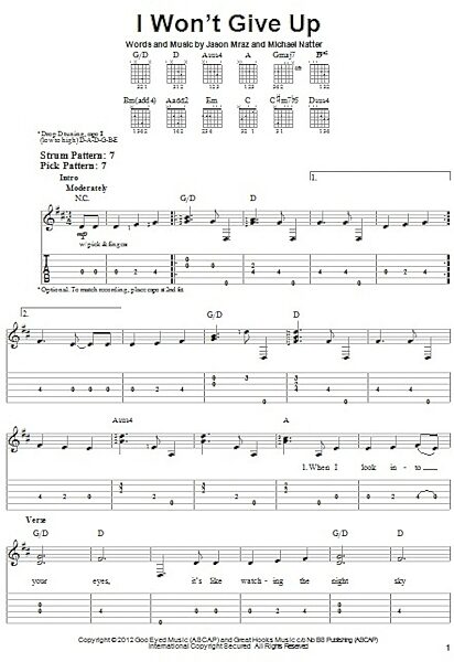I Won't Give Up - Easy Guitar with TAB, New, Main