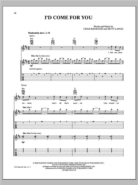 I'd Come For You - Guitar TAB, New, Main