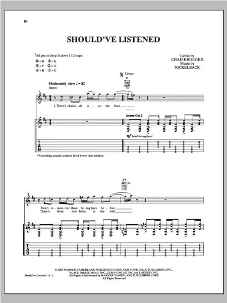 Should've Listened - Guitar TAB, New, Main
