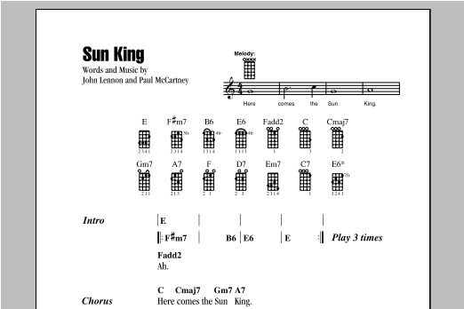 Sun King - Ukulele Chords/Lyrics, New, Main