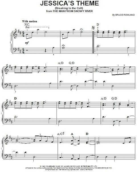 Jessica's Theme (Breaking In The Colt) - Easy Piano, New, Main