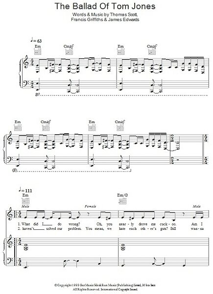 The Ballad Of Tom Jones - Piano/Vocal/Guitar, New, Main