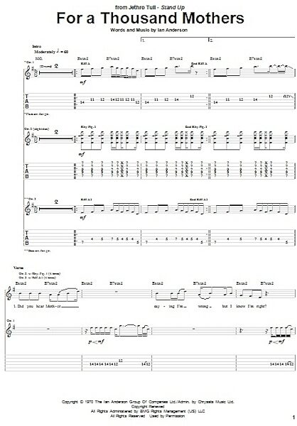For A Thousand Mothers - Guitar TAB, New, Main