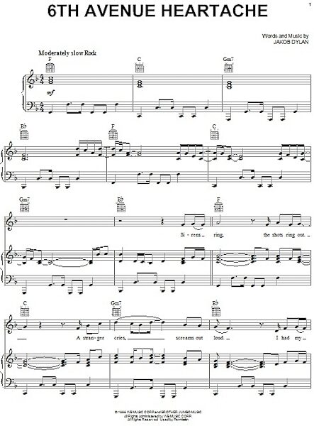 6th Avenue Heartache - Piano/Vocal/Guitar, New, Main