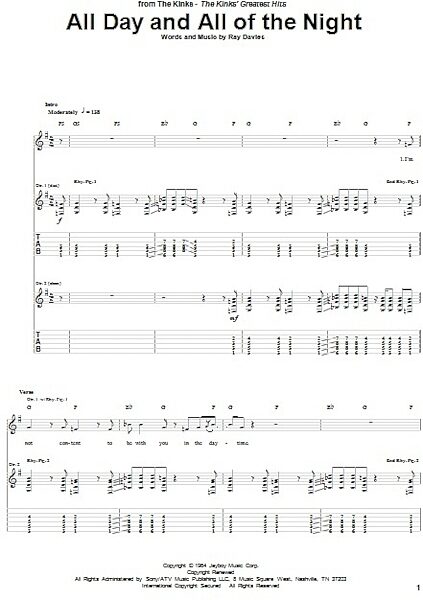 All Day And All Of The Night - Guitar TAB, New, Main