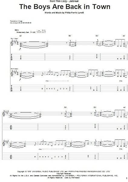 The Boys Are Back In Town - Guitar TAB, New, Main