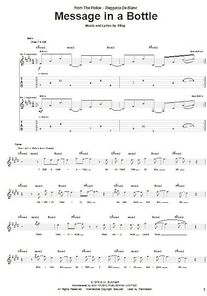 Message In A Bottle - Guitar TAB, New, Main