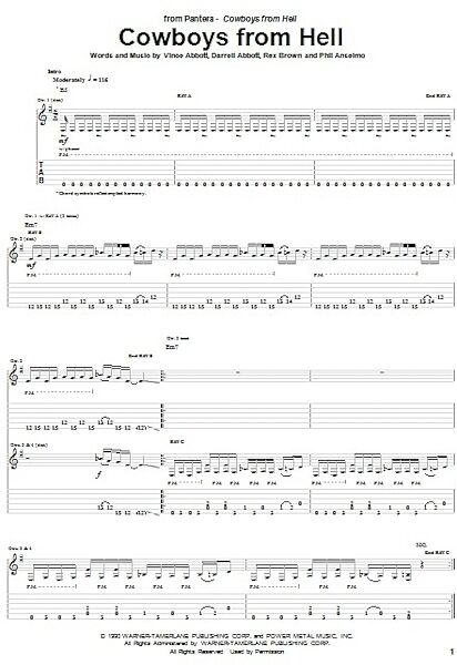 Cowboys From Hell - Guitar TAB, New, Main