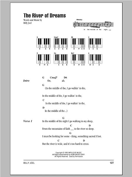 The River Of Dreams - Piano Chords/Lyrics, New, Main