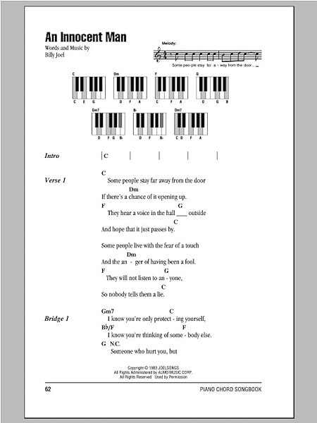 An Innocent Man - Piano Chords/Lyrics, New, Main
