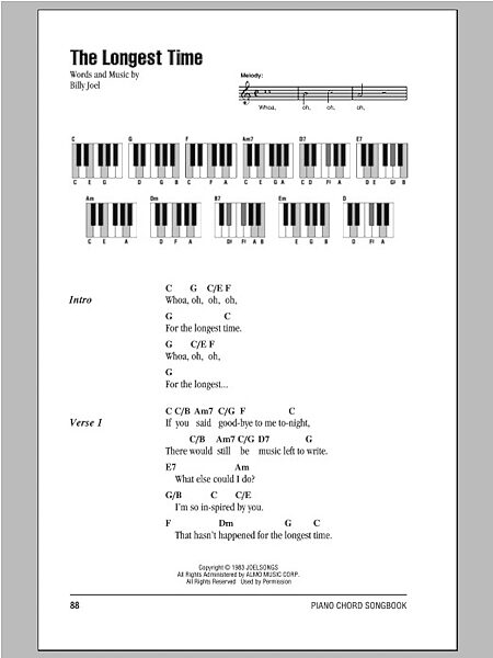 The Longest Time - Piano Chords/Lyrics, New, Main