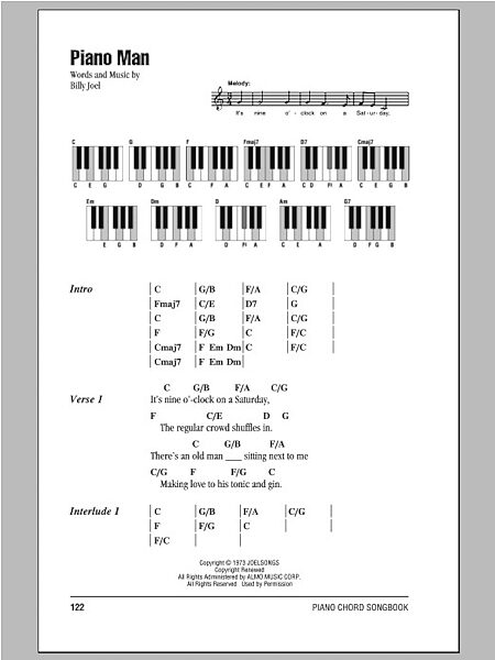 Piano Man - Piano Chords/Lyrics, New, Main