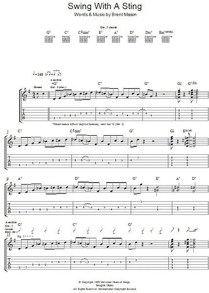 Swing With A Sting - Guitar TAB, New, Main