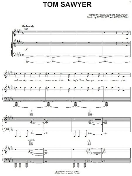 Tom Sawyer - Piano/Vocal/Guitar, New, Main