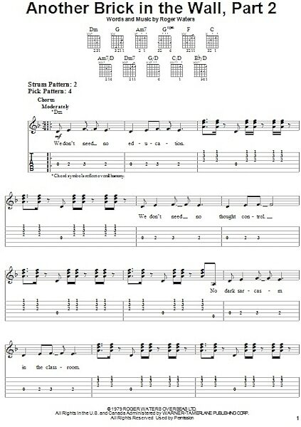 Another Brick In The Wall, Part 2 - Easy Guitar with TAB, New, Main