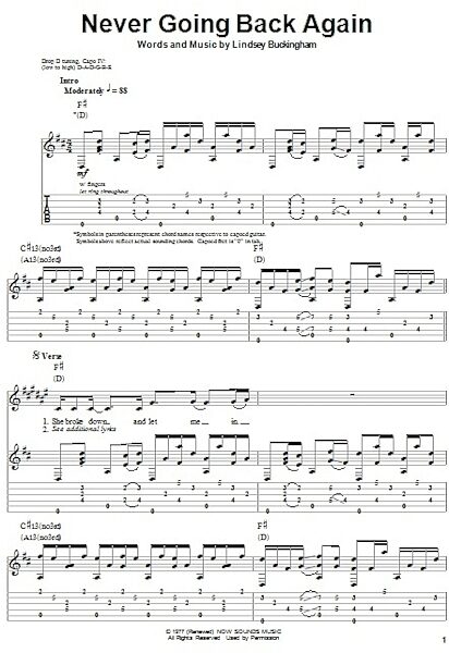 Never Going Back Again - Guitar Tab Play-Along, New, Main