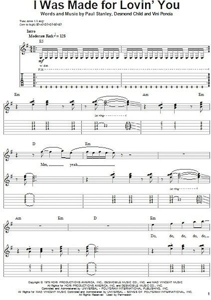 I Was Made For Lovin' You - Guitar Tab Play-Along, New, Main