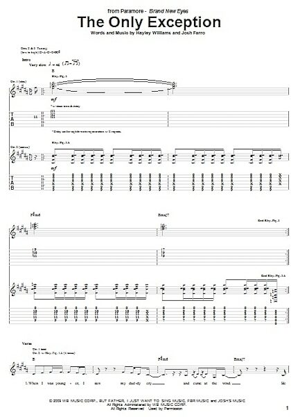 The Only Exception - Guitar TAB, New, Main