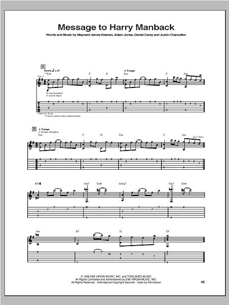 Message To Harry Manback - Guitar TAB, New, Main