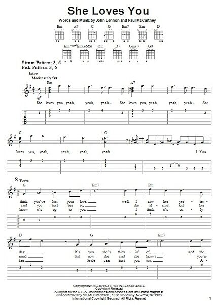 She Loves You - Easy Guitar with TAB, New, Main