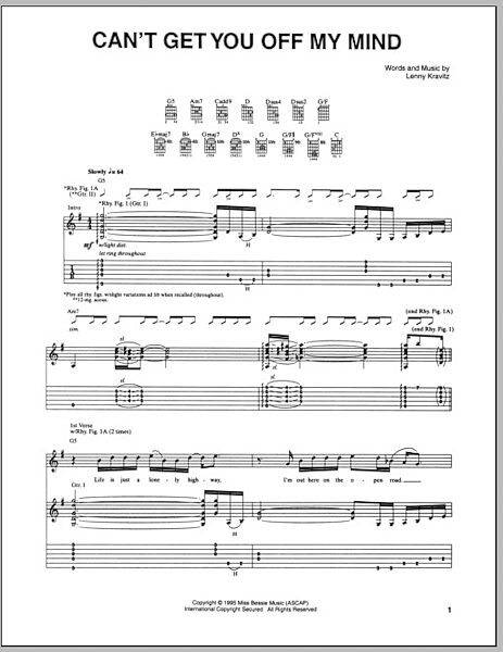 Can't Get You Off My Mind - Guitar TAB, New, Main