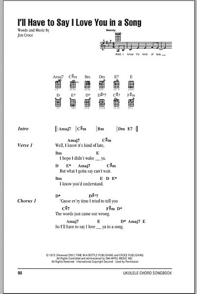 I'll Have To Say I Love You In A Song - Ukulele Chords/Lyrics, New, Main